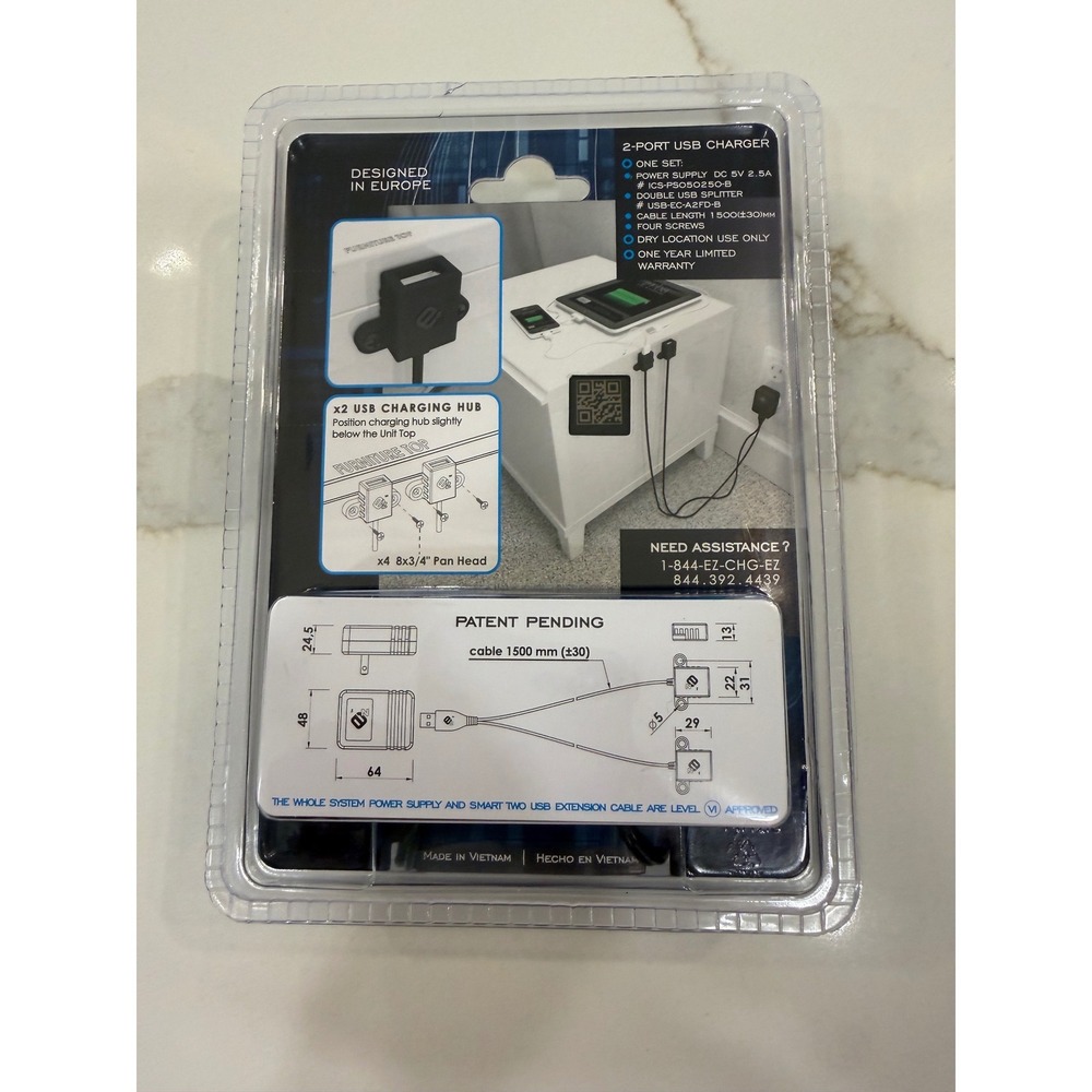 EZ Collection 2-Port USB Charger Furniture Mount Intelligent System 4 FD-B Black - Picture 4 of 6